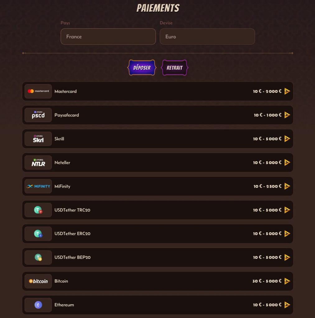 Abuking Casino moyens paiement